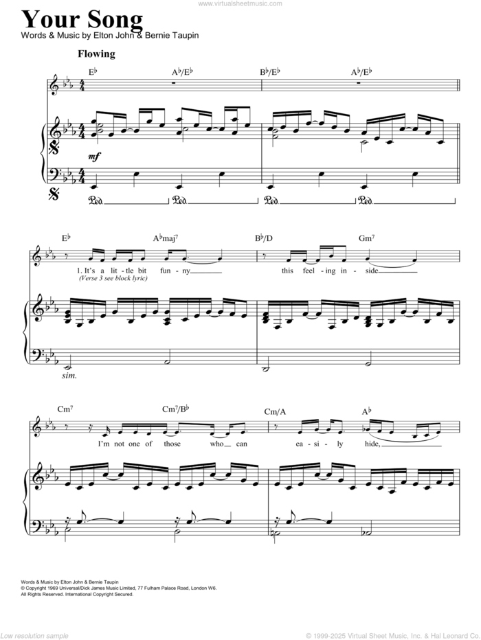 Your Song sheet music for voice, piano or guitar by Elton John, intermediate skill level