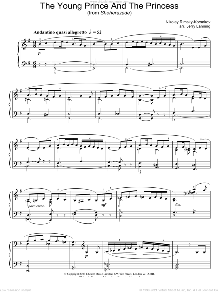 The Young Prince And The Princess (from Sheherazade) sheet music for piano solo by Nikolai Rimsky-Korsakov, classical score, intermediate skill level