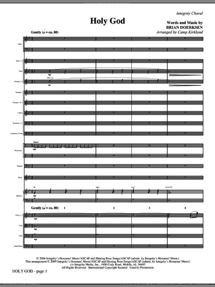 Holy God (COMPLETE) sheet music for orchestra/band (Orchestra) by Brian Doerksen and Camp Kirkland, intermediate skill level