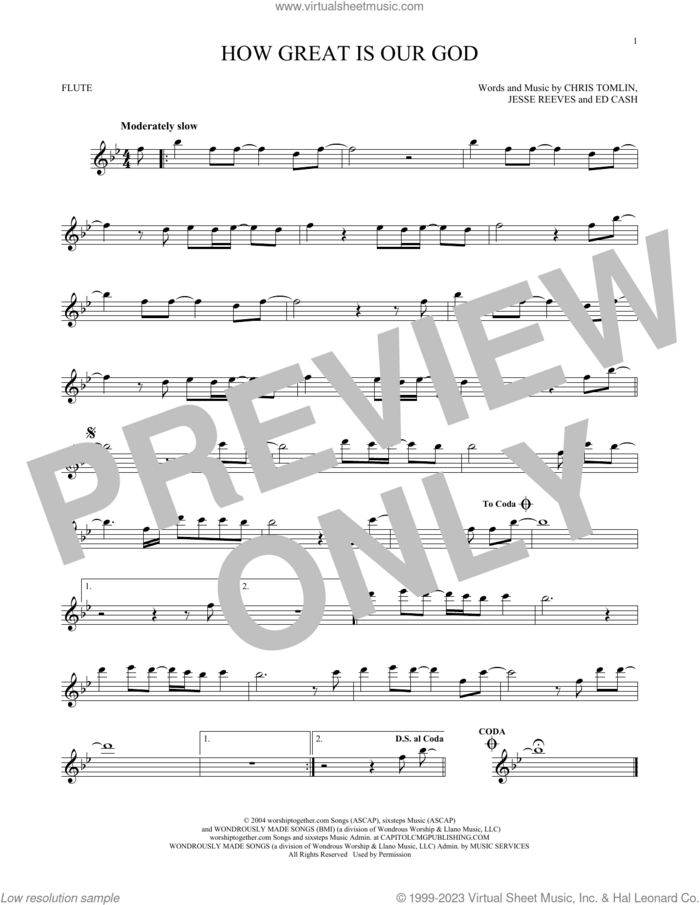 How Great Is Our God sheet music for flute solo by Chris Tomlin, Ed Cash and Jesse Reeves, intermediate skill level