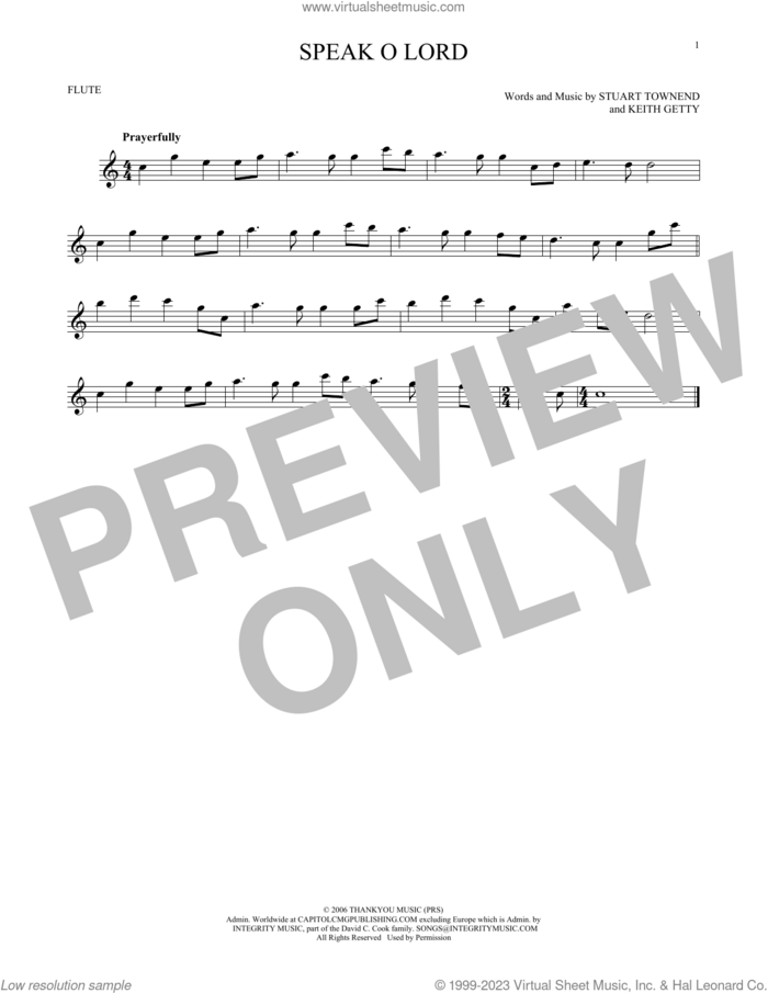 Speak O Lord sheet music for flute solo by Keith & Kristyn Getty, Keith Getty and Stuart Townend, intermediate skill level