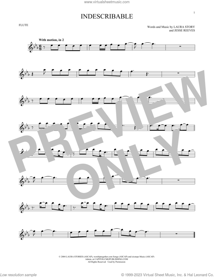 Indescribable sheet music for flute solo by Chris Tomlin, Avalon, Jesse Reeves and Laura Story, intermediate skill level