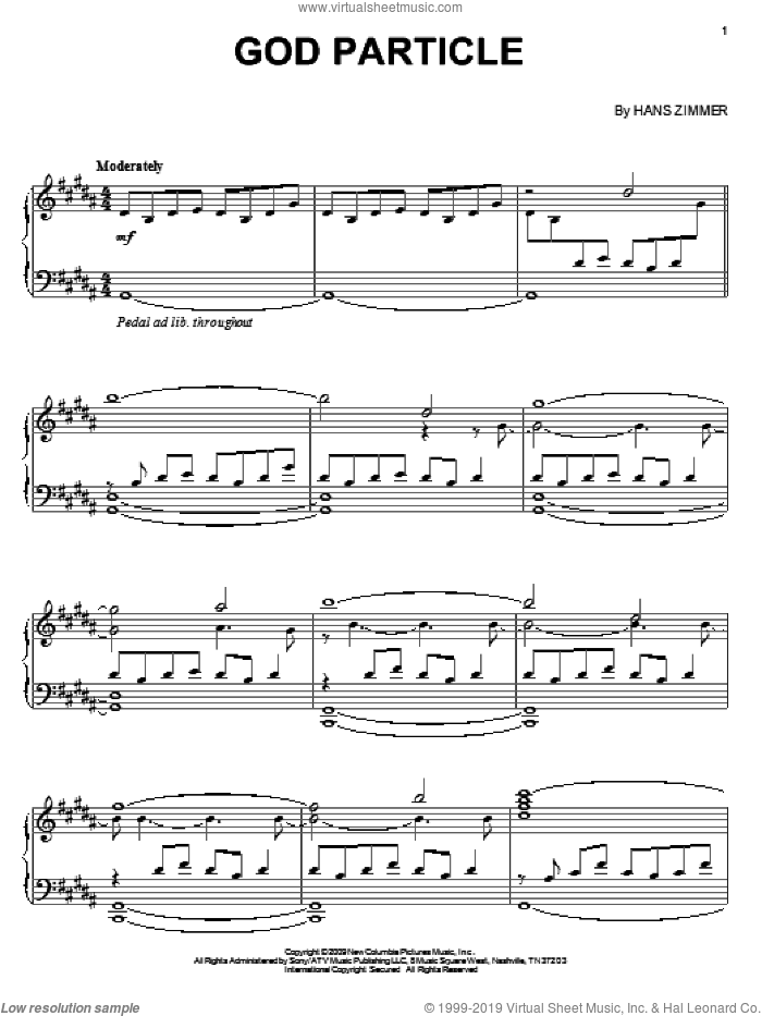God Particle sheet music for piano solo by Hans Zimmer and Angels & Demons (Movie), intermediate skill level