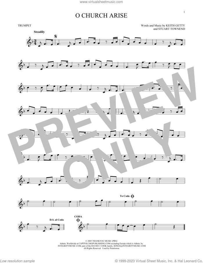 O Church Arise sheet music for trumpet solo by Keith & Kristyn Getty, Keith Getty and Stuart Townend, intermediate skill level