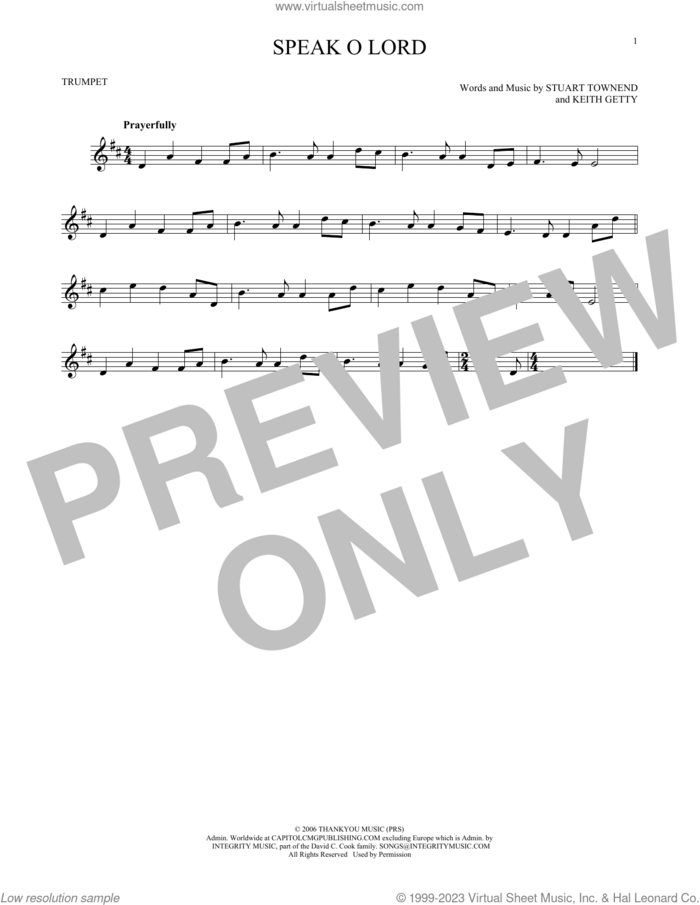 Speak O Lord sheet music for trumpet solo by Keith & Kristyn Getty, Keith Getty and Stuart Townend, intermediate skill level
