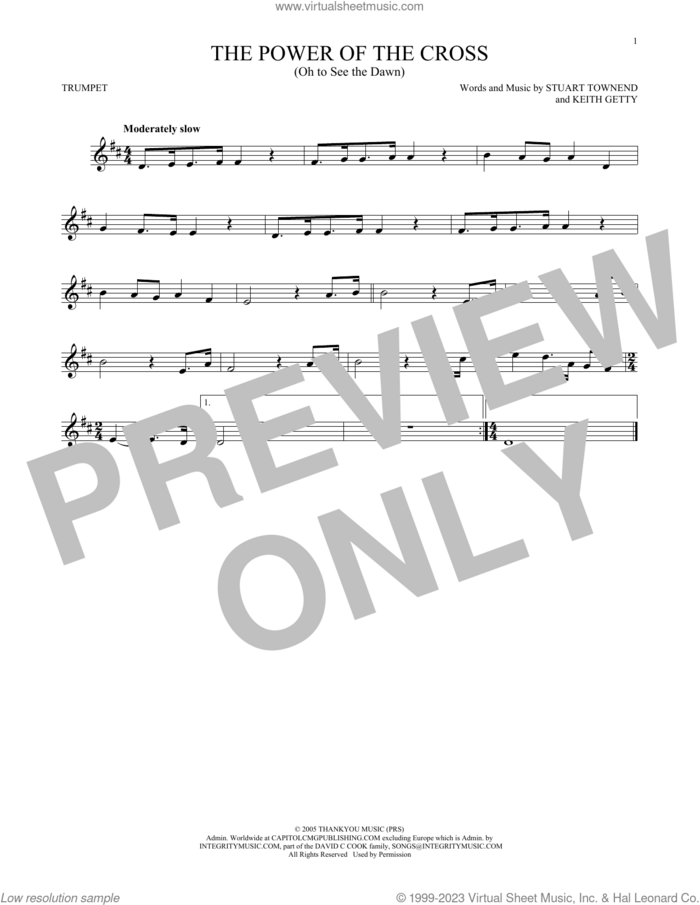 The Power Of The Cross (Oh To See The Dawn) sheet music for trumpet solo by Keith & Kristyn Getty, Keith Getty and Stuart Townend, intermediate skill level