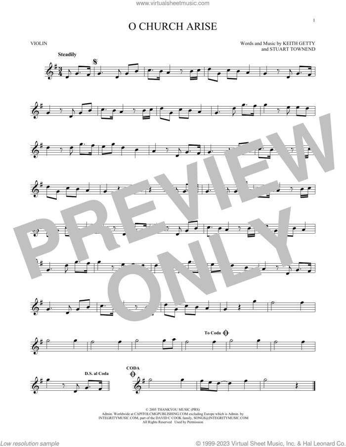 O Church Arise sheet music for violin solo by Keith & Kristyn Getty, Keith Getty and Stuart Townend, intermediate skill level