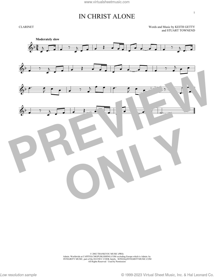 In Christ Alone sheet music for clarinet solo by Keith & Kristyn Getty, Margaret Becker, Newsboys, Keith Getty and Stuart Townend, intermediate skill level