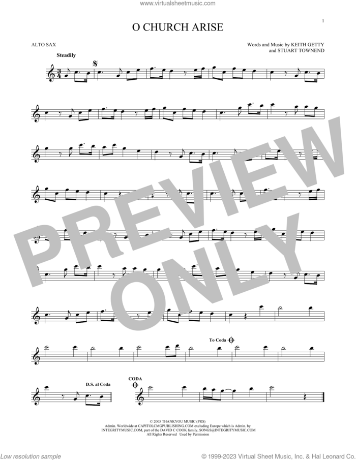 O Church Arise sheet music for alto saxophone solo by Keith & Kristyn Getty, Keith Getty and Stuart Townend, intermediate skill level