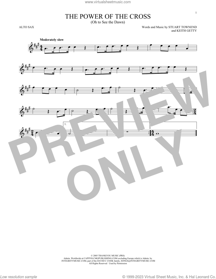 The Power Of The Cross (Oh To See The Dawn) sheet music for alto saxophone solo by Keith & Kristyn Getty, Keith Getty and Stuart Townend, intermediate skill level