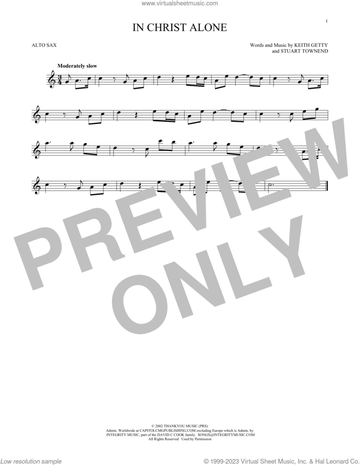In Christ Alone sheet music for alto saxophone solo by Keith & Kristyn Getty, Margaret Becker, Newsboys, Keith Getty and Stuart Townend, intermediate skill level