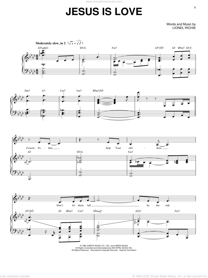 Jesus Is Love sheet music for voice, piano or guitar by Heather Headley and Lionel Richie, intermediate skill level