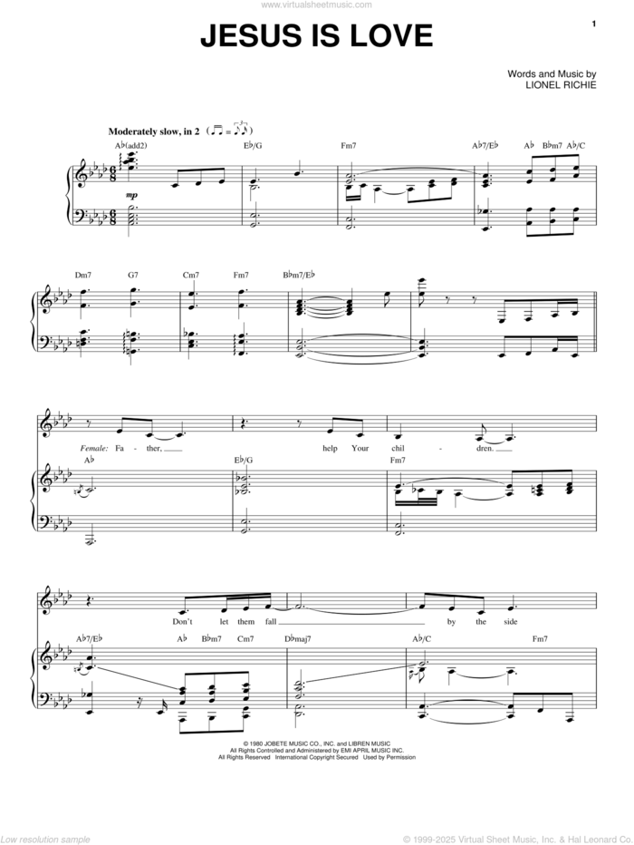 Jesus Is Love sheet music for voice, piano or guitar by Heather Headley and Lionel Richie, intermediate skill level