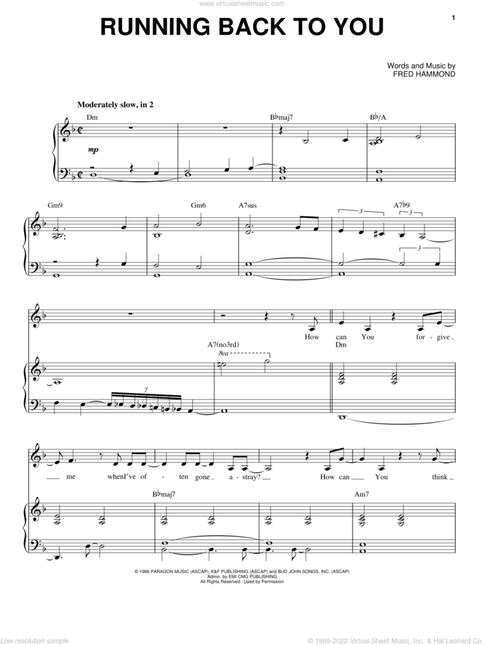 Running Back To You sheet music for voice, piano or guitar by Heather Headley and Fred Hammond, intermediate skill level