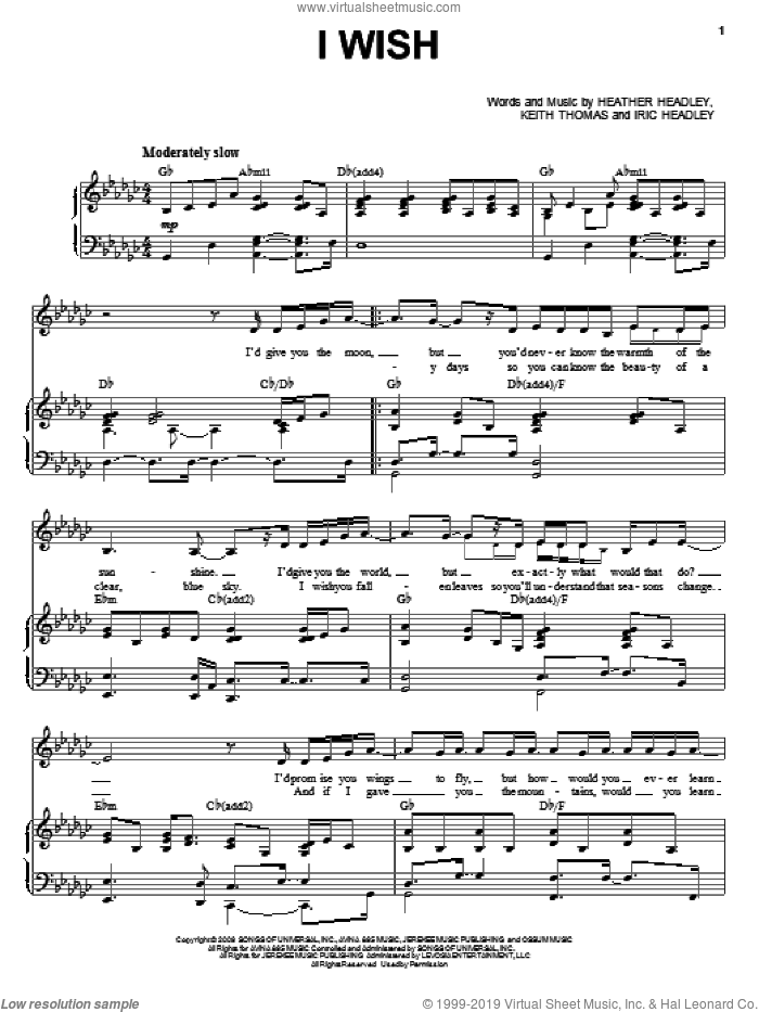 I Wish sheet music for voice, piano or guitar by Heather Headley, Iric Headley and Keith Thomas, intermediate skill level