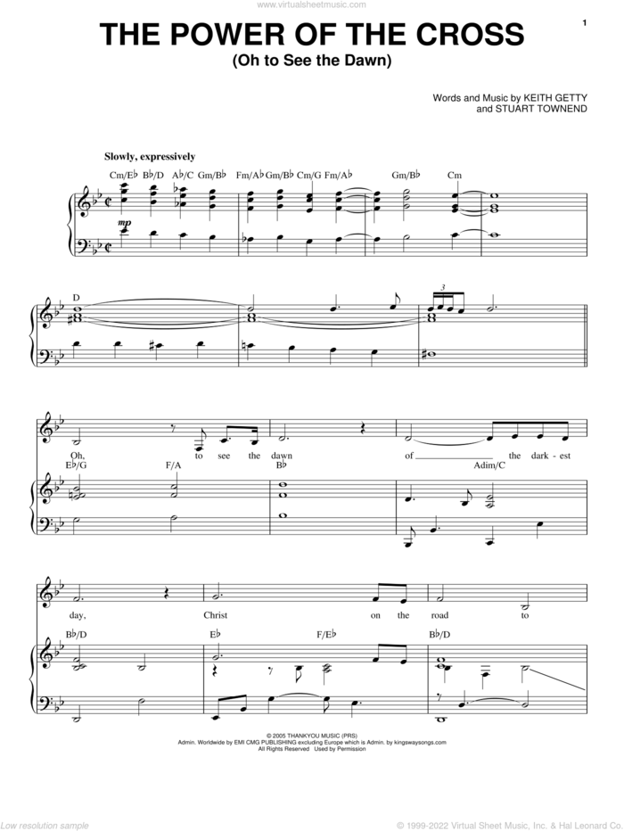 The Power Of The Cross (Oh To See The Dawn) sheet music for voice, piano or guitar by Heather Headley, Keith Getty and Stuart Townend, intermediate skill level