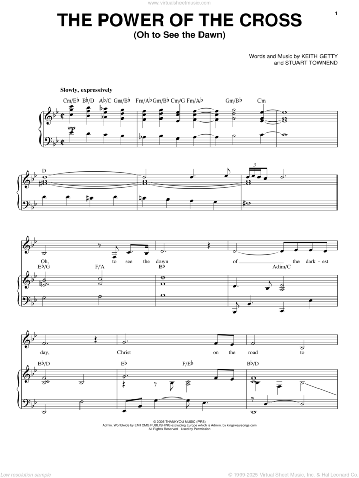 The Power Of The Cross (Oh To See The Dawn) sheet music for voice, piano or guitar by Heather Headley, Keith Getty and Stuart Townend, intermediate skill level