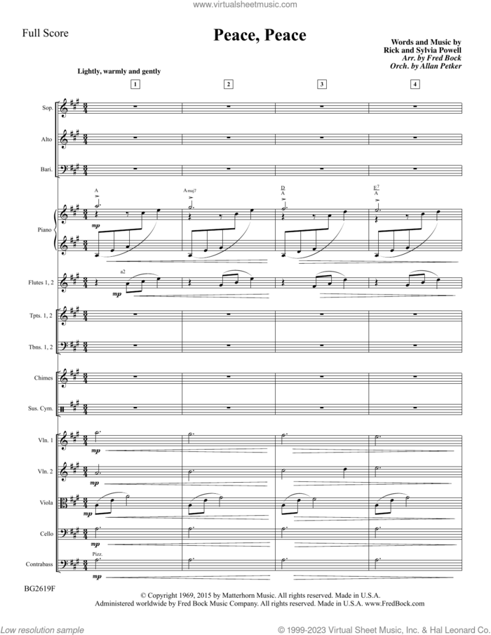 Peace, Peace (arr. Fred Bock) (Chamber Orch.) (COMPLETE) sheet music for orchestra/band by Fred Bock, Rick & Sylvia Powell, Rick Powell and Sylvia Powell, intermediate skill level