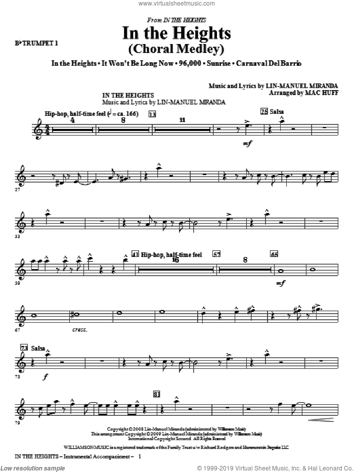 In The Heights (Choral Medley) (arr. Mac Huff) (complete set of parts) sheet music for orchestra/band by Lin-Manuel Miranda and Mac Huff, intermediate skill level