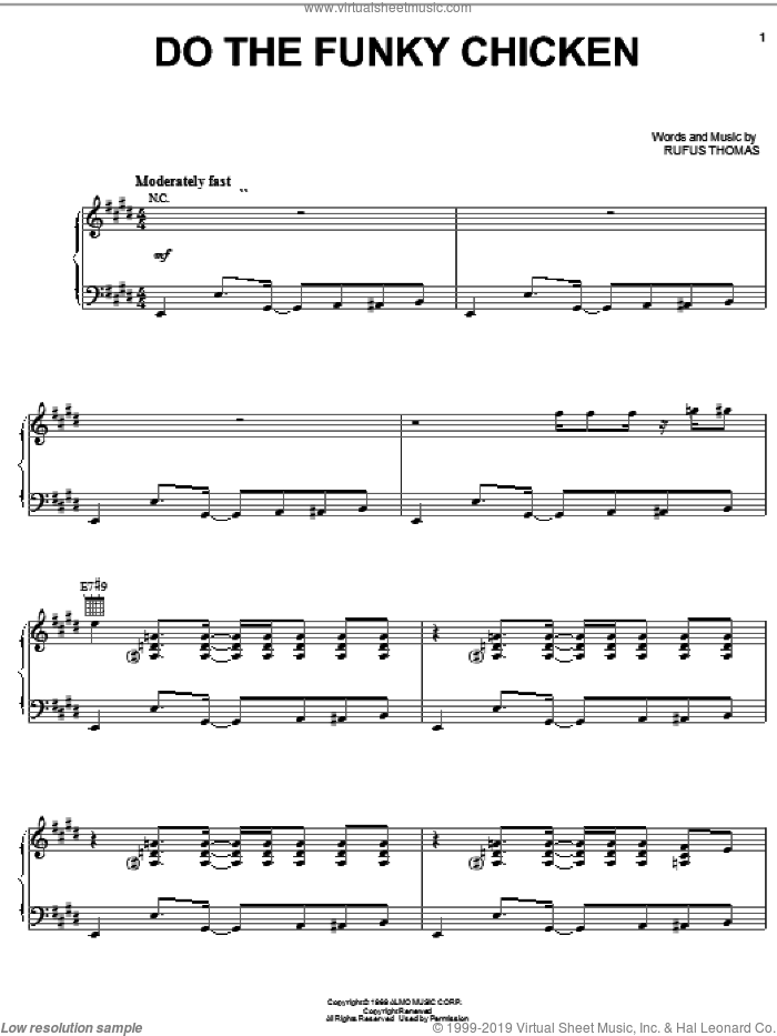 Do The Funky Chicken sheet music for voice, piano or guitar by Rufus Thomas, intermediate skill level