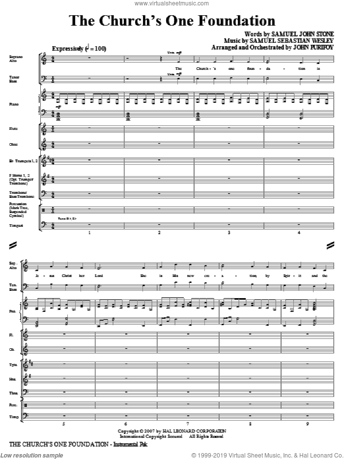 The Church's One Foundation (COMPLETE) sheet music for orchestra/band by Samuel Sebastian Wesley, Samuel John Stone and John Purifoy, intermediate skill level