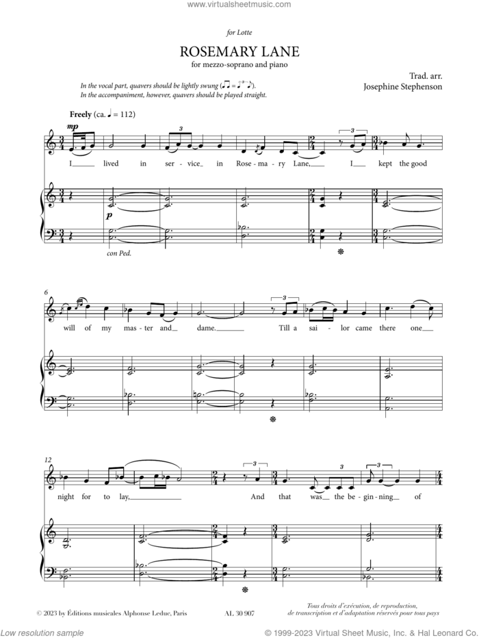 Rosemary Lane sheet music for voice and piano by Josephine Stephenson, classical score, intermediate skill level