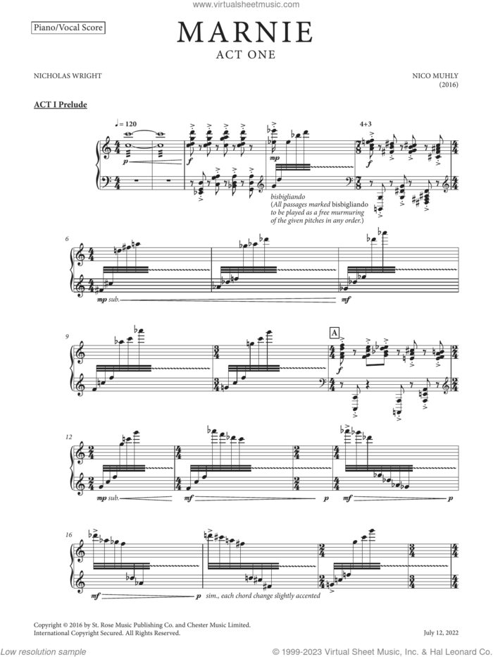 Marnie (Vocal Score) sheet music for voice and piano by Nico Muhly, classical score, intermediate skill level