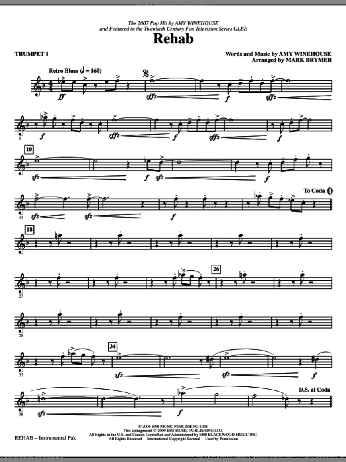 Rehab (complete set of parts) sheet music for orchestra/band by Amy Winehouse, Adam Anders, Glee Cast, Mark Brymer, Miscellaneous and Tim Davis, intermediate skill level
