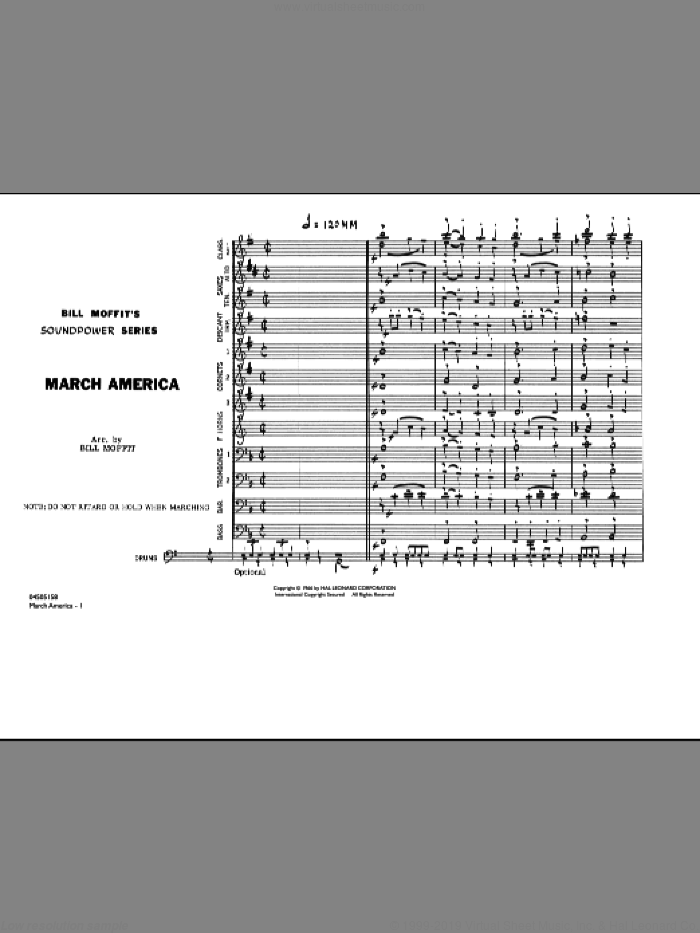 March America (COMPLETE) sheet music for marching band by Bill Moffit, intermediate skill level