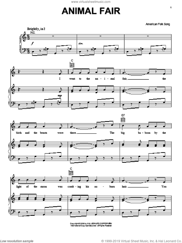 Animal Fair sheet music for voice, piano or guitar (PDF)