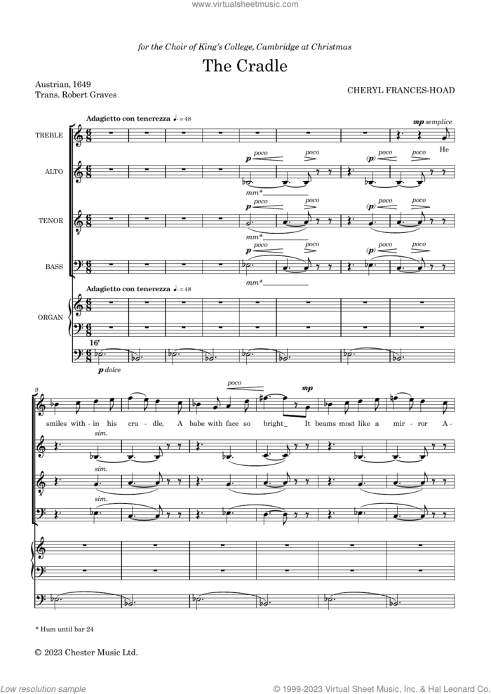 The Cradle sheet music for choir (SATB: soprano, alto, tenor, bass) by Cheryl Frances-Hoad, Anon and Robert Graves, classical score, intermediate skill level