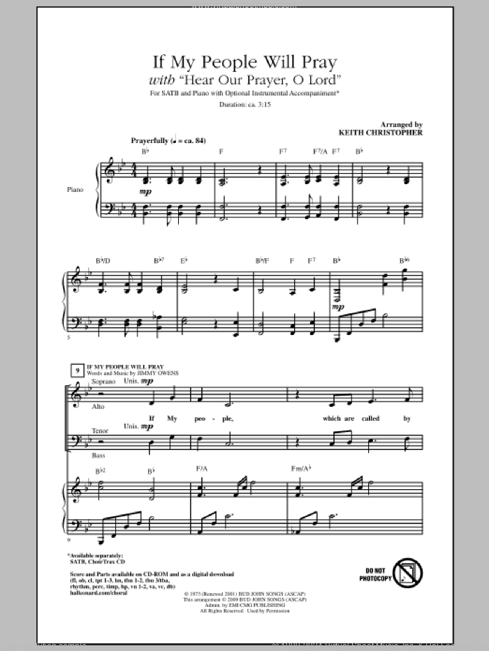 If My People Will Pray sheet music for choir (SATB: soprano, alto, tenor, bass) by Ginny Owens and Keith Christopher, intermediate skill level