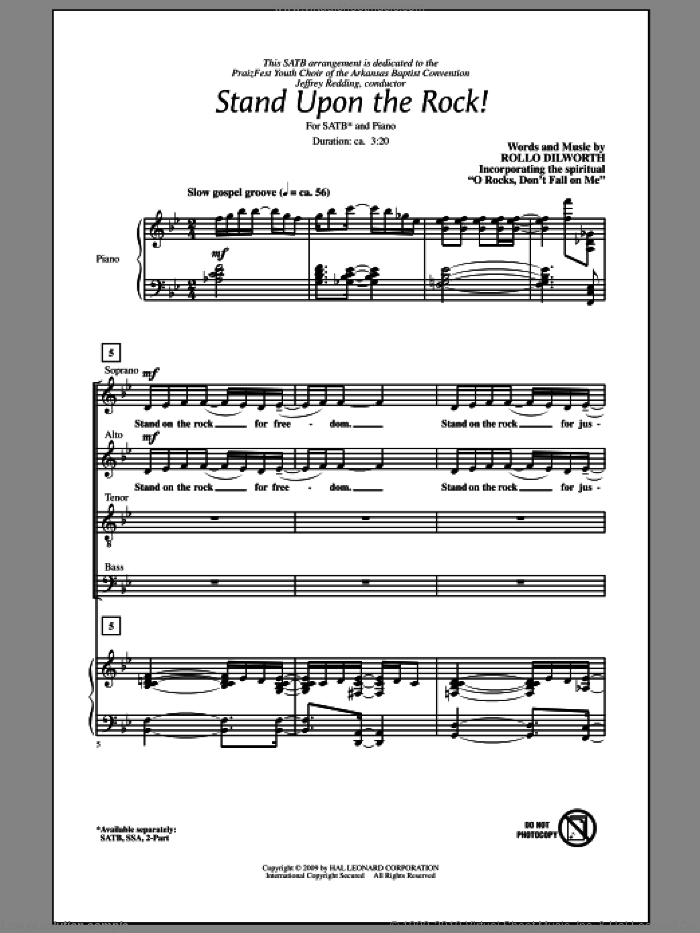 Stand Upon The Rock! sheet music for choir (SATB: soprano, alto, tenor, bass) by Rollo Dilworth, intermediate skill level