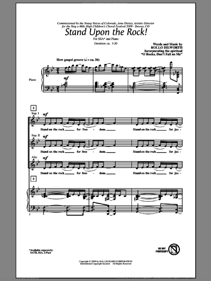 Stand Upon The Rock! sheet music for choir (SSA: soprano, alto) by Rollo Dilworth, intermediate skill level