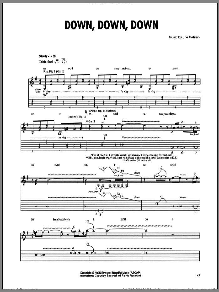 Down, Down, Down sheet music for guitar (tablature) by Joe Satriani, intermediate skill level