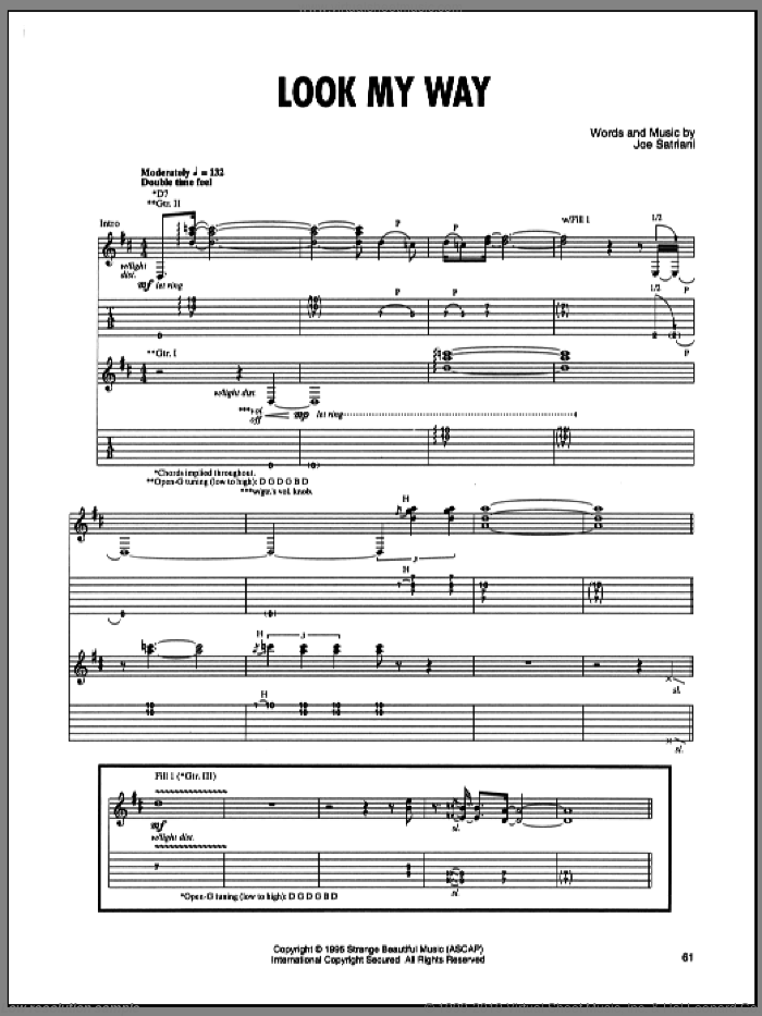 Look My Way sheet music for guitar (tablature) by Joe Satriani, intermediate skill level