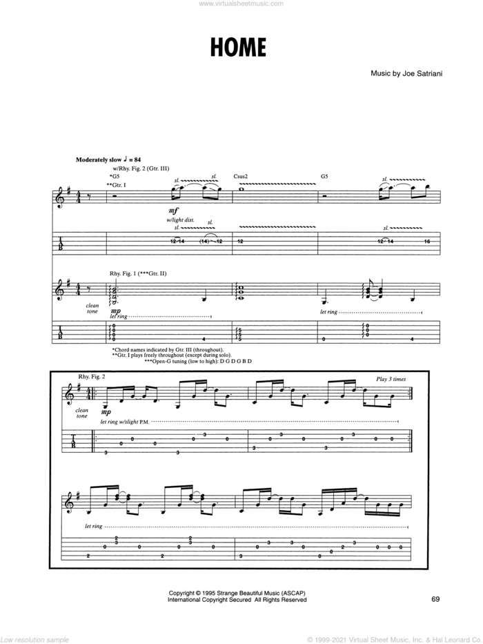 Home sheet music for guitar (tablature) by Joe Satriani, intermediate skill level