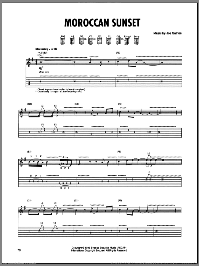 Moroccan Sunset sheet music for guitar (tablature) by Joe Satriani, intermediate skill level