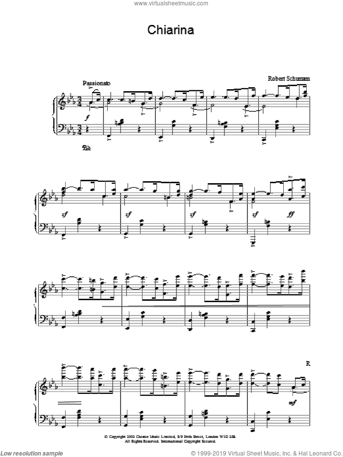 Chiarina sheet music for piano solo by Robert Schumann, classical score, intermediate skill level