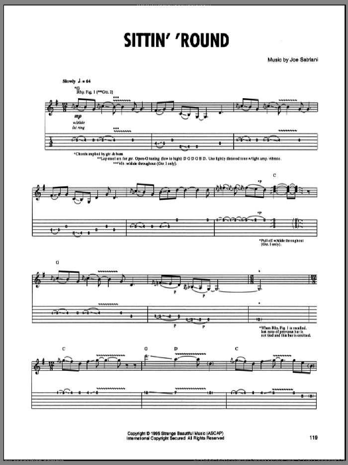 Sittin' Round sheet music for guitar (tablature) by Joe Satriani, intermediate skill level