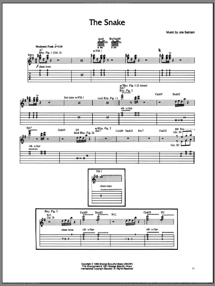 The Snake sheet music for guitar (tablature) by Joe Satriani, intermediate skill level