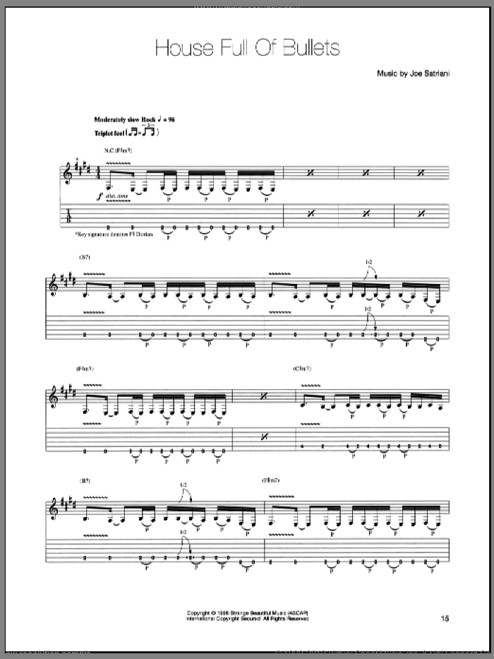 House Full Of Bullets sheet music for guitar (tablature) by Joe Satriani, intermediate skill level