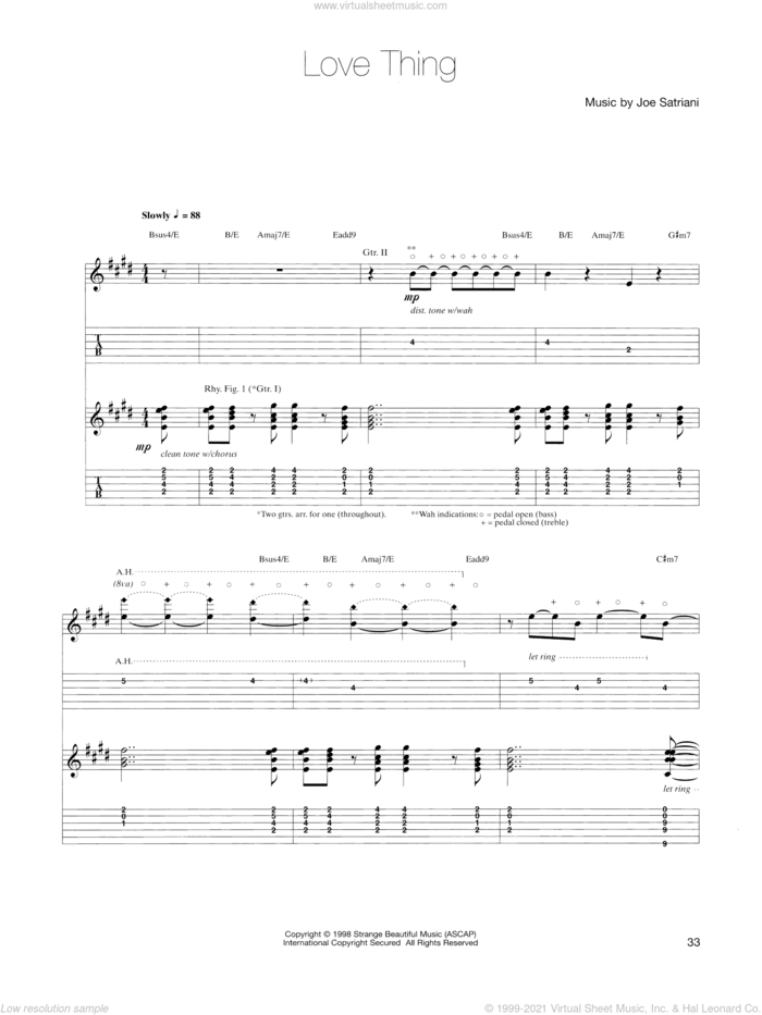 Love Thing sheet music for guitar (tablature) by Joe Satriani, intermediate skill level