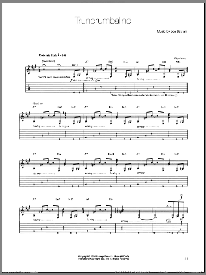 Trundrumbalind sheet music for guitar (tablature) by Joe Satriani, intermediate skill level