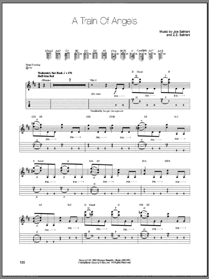 A Train Of Angels sheet music for guitar (tablature) by Joe Satriani and Z.Z. Satriani, intermediate skill level