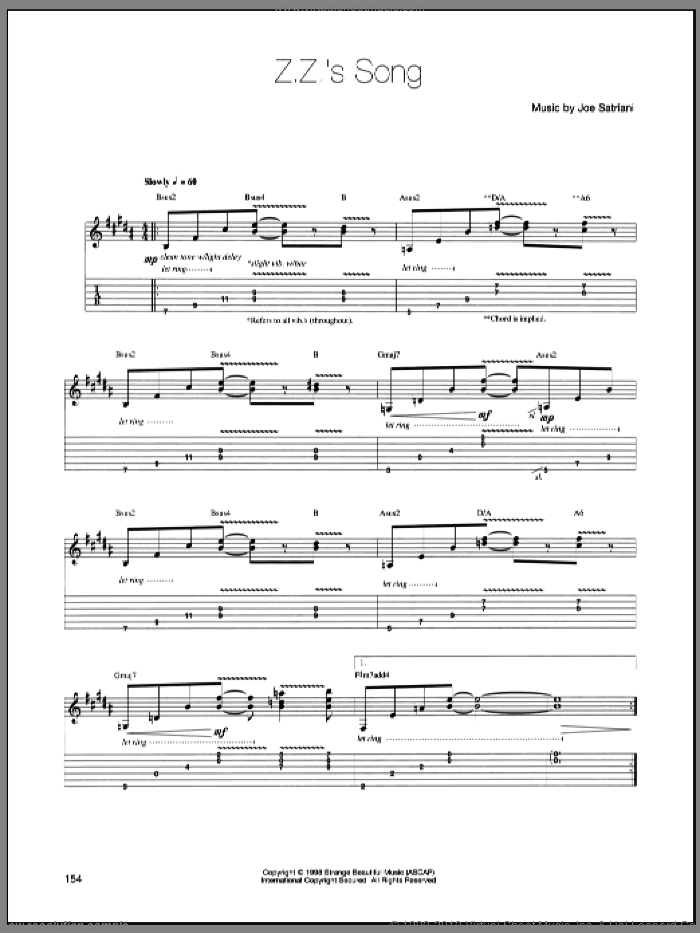 Z.Z.'s Song sheet music for guitar (tablature) by Joe Satriani, intermediate skill level