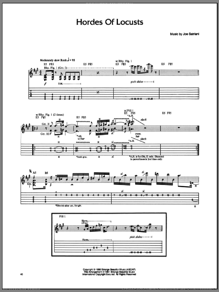 Hordes Of Locusts sheet music for guitar (tablature) by Joe Satriani, intermediate skill level