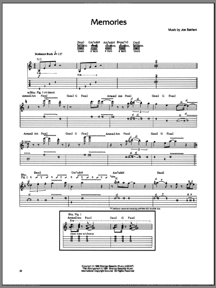 Memories sheet music for guitar (tablature) by Joe Satriani, intermediate skill level