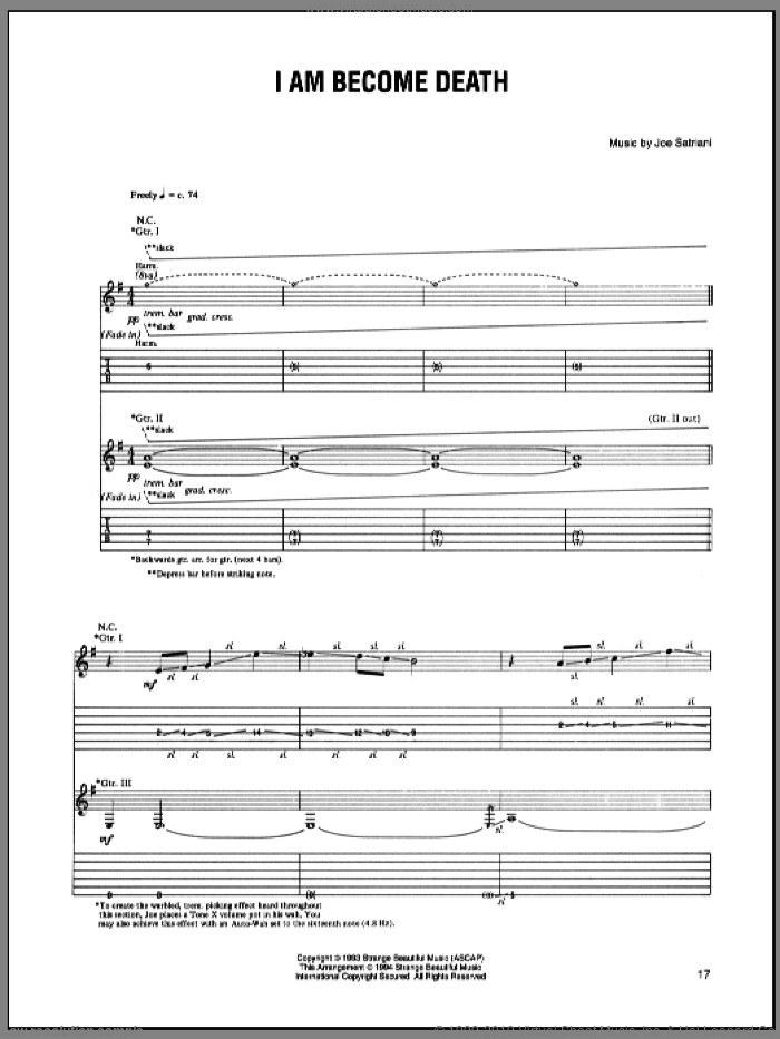 I Am Become Death sheet music for guitar (tablature) by Joe Satriani, intermediate skill level