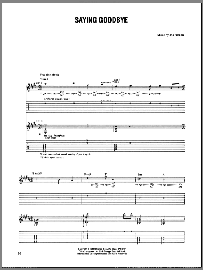 Saying Goodbye sheet music for guitar (tablature) by Joe Satriani, intermediate skill level